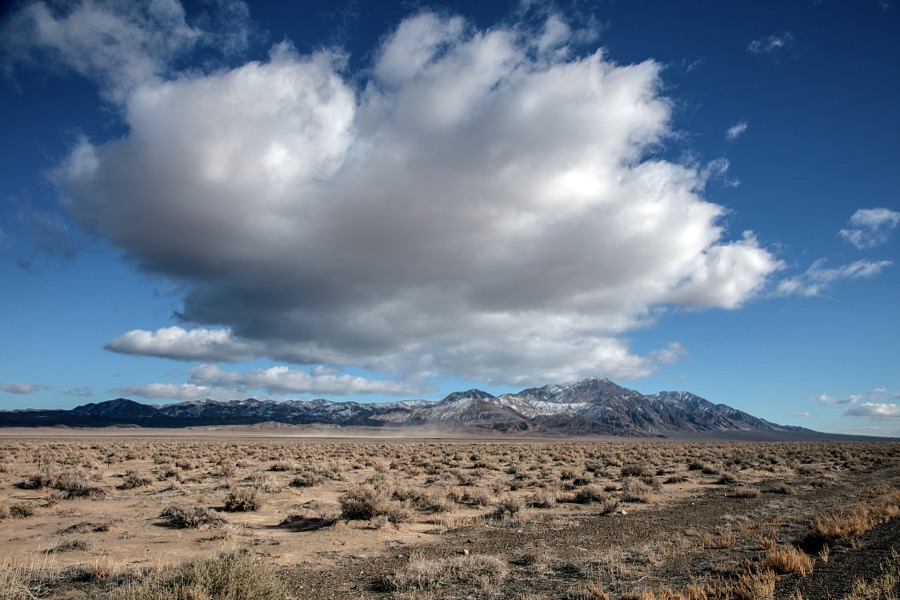 Low-hanging clouds in the remote desert in Mineral County, Nevada, east of the town of Hawthorne