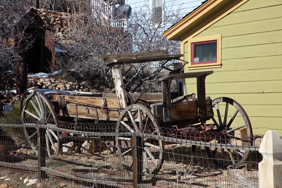 A very old freight wagon in remote Virginia City, Nevada