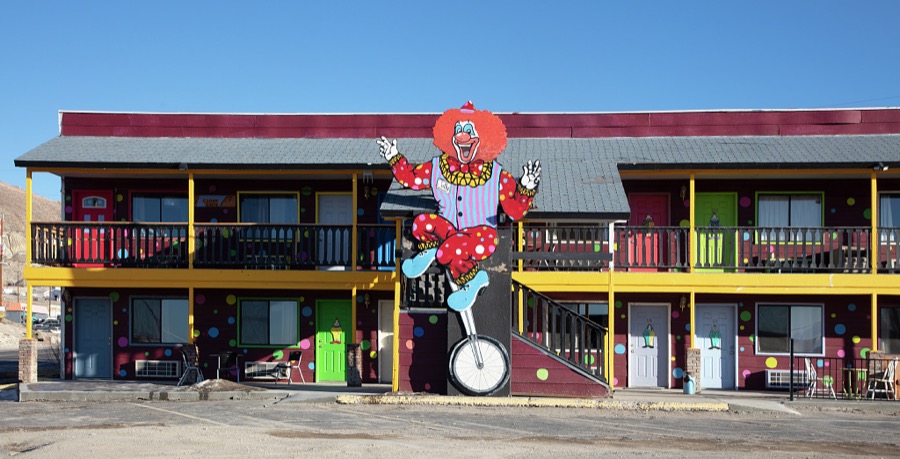 The colorful Clown Motel and clown museum in Tonopah, an old town in southwest Nevada that was once a boomtown known as the "Queen of the Silver Camps"