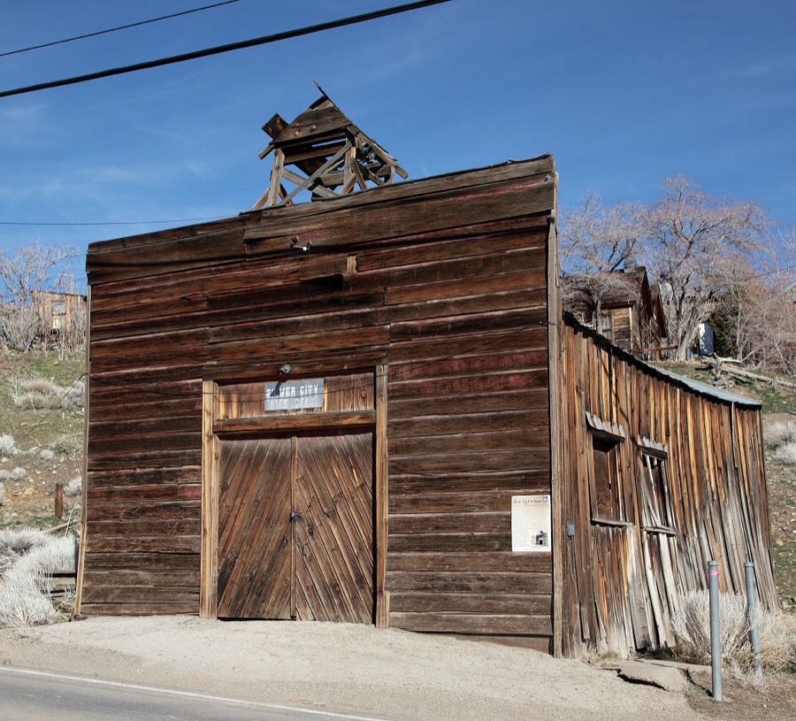 The old fire station in Silver City, one of a string of old mining towns (including the more famous Virginia City) in the Virginia Mountains near the Nevada capital of Carson City