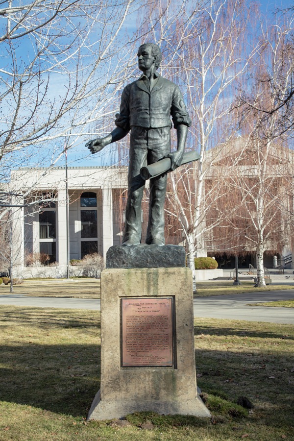 Monument to Abraham Van Santvoord Curry on the grounds of the Nevada capitol in Carson City, the small capital city (55,000 population as of 2020) near the large gambling haven of Reno in the western state of Nevada