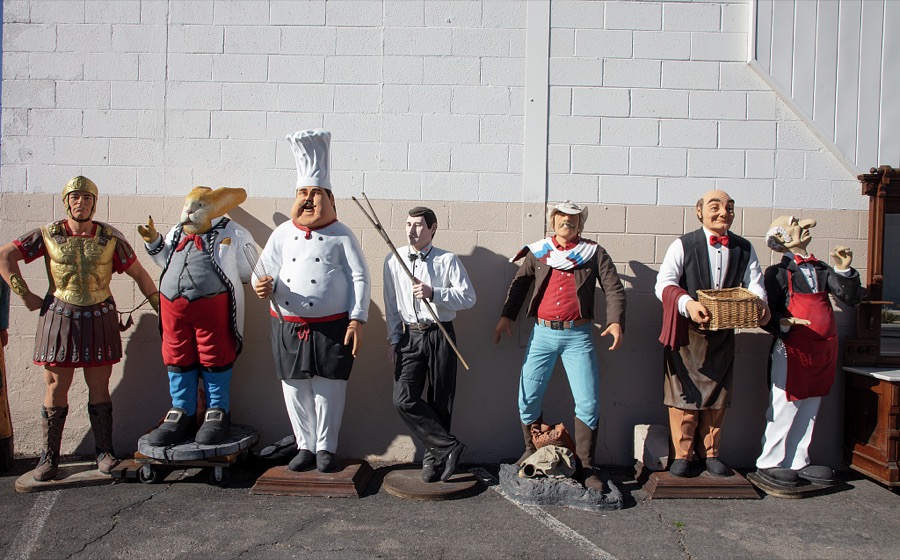 An array of fanciful statues in Boulder City, a small city in the harsh Nevada desert about 25 miles from Las Vegas that began in 1931 as the home site for workers contracted to build the giant Boulder Dam, later renamed Hoover Dam after U.S. president Herbert Hoover