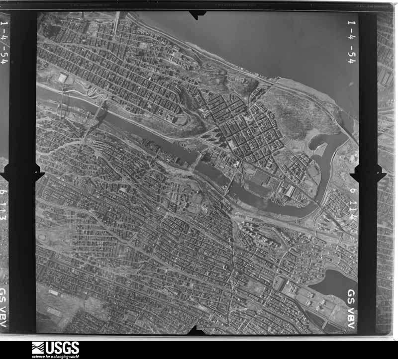 U.S. Geological Survey aerial photograph, 1954-01-04, scale 1:20000