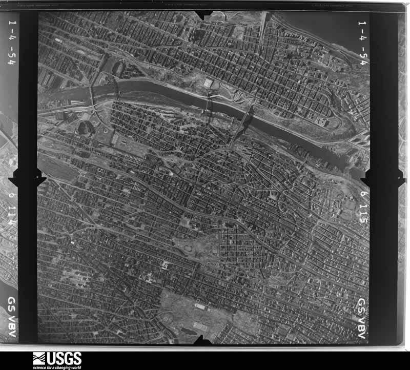 U.S. Geological Survey aerial photograph, 1954-01-04, scale 1:20000