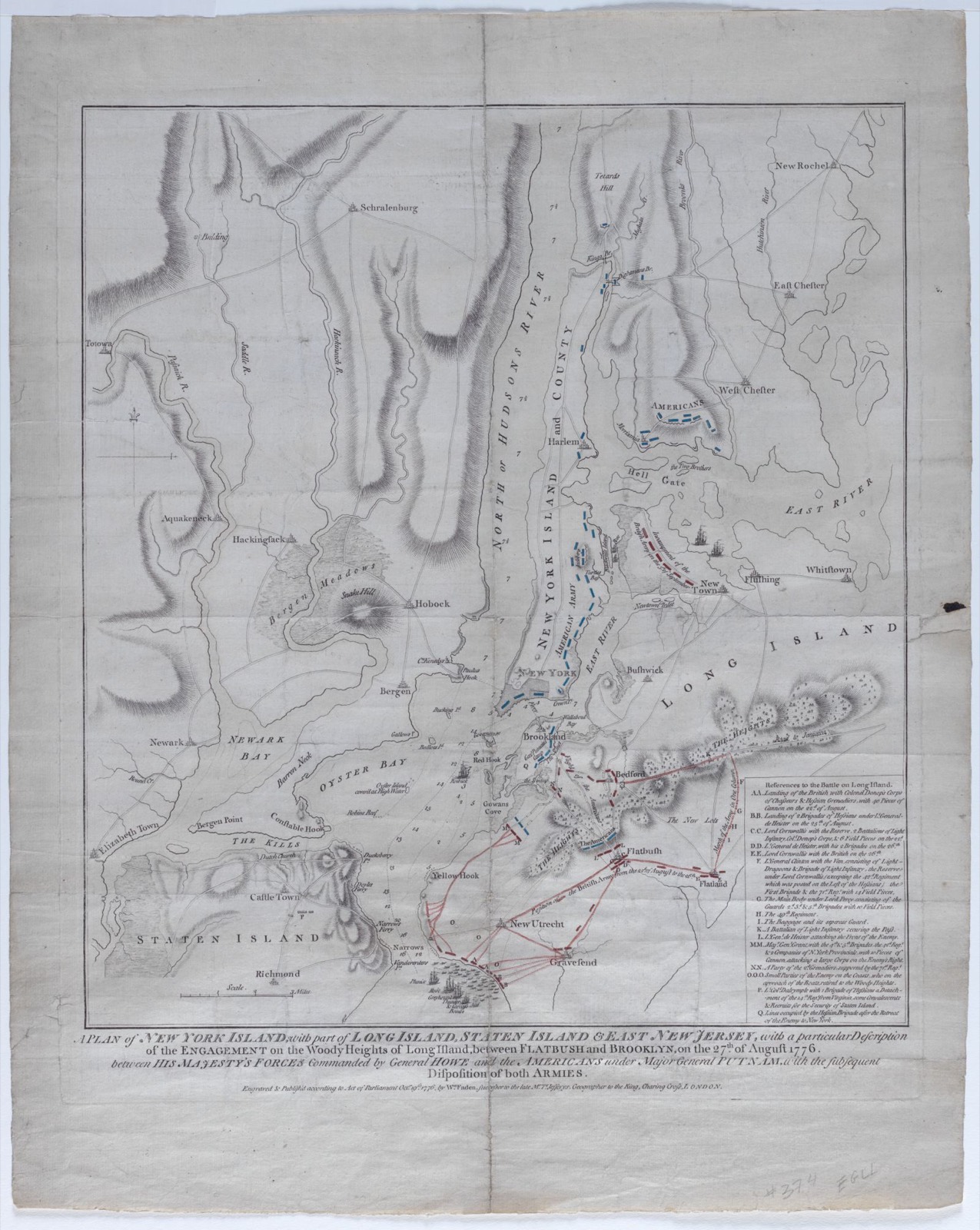 A plan of New York Island, with part of Long Island, Staten Island, & East New York with a particular description of the engagement on the Woody Heights of Long Island, between Flatbush and Brooklyn, on the 27th of August 1776, between His Majesty's forces commanded by General Howe and the Americans under Major General Putnam, with the subsequent disposition of both armies, Phillips Academy - undated
