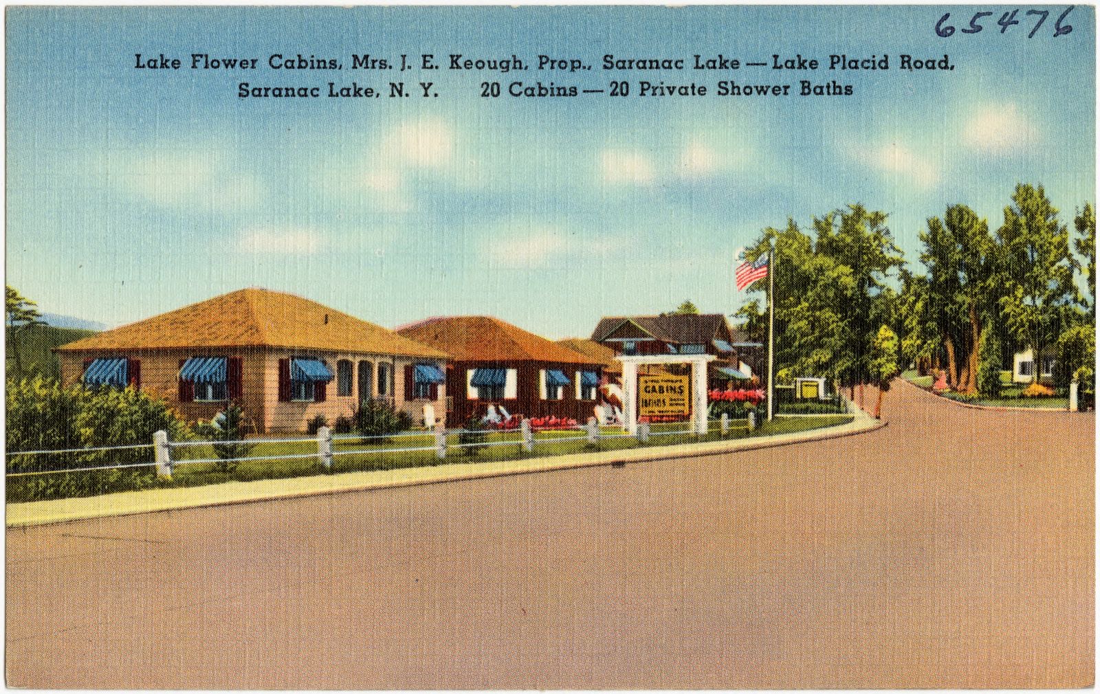 Lake Flower Cabins, Mrs. J. E. Keough, Prop., Saranac Lake -- Lake Placid Road, Saranac Lake, N. Y., Boston Public Library - undated