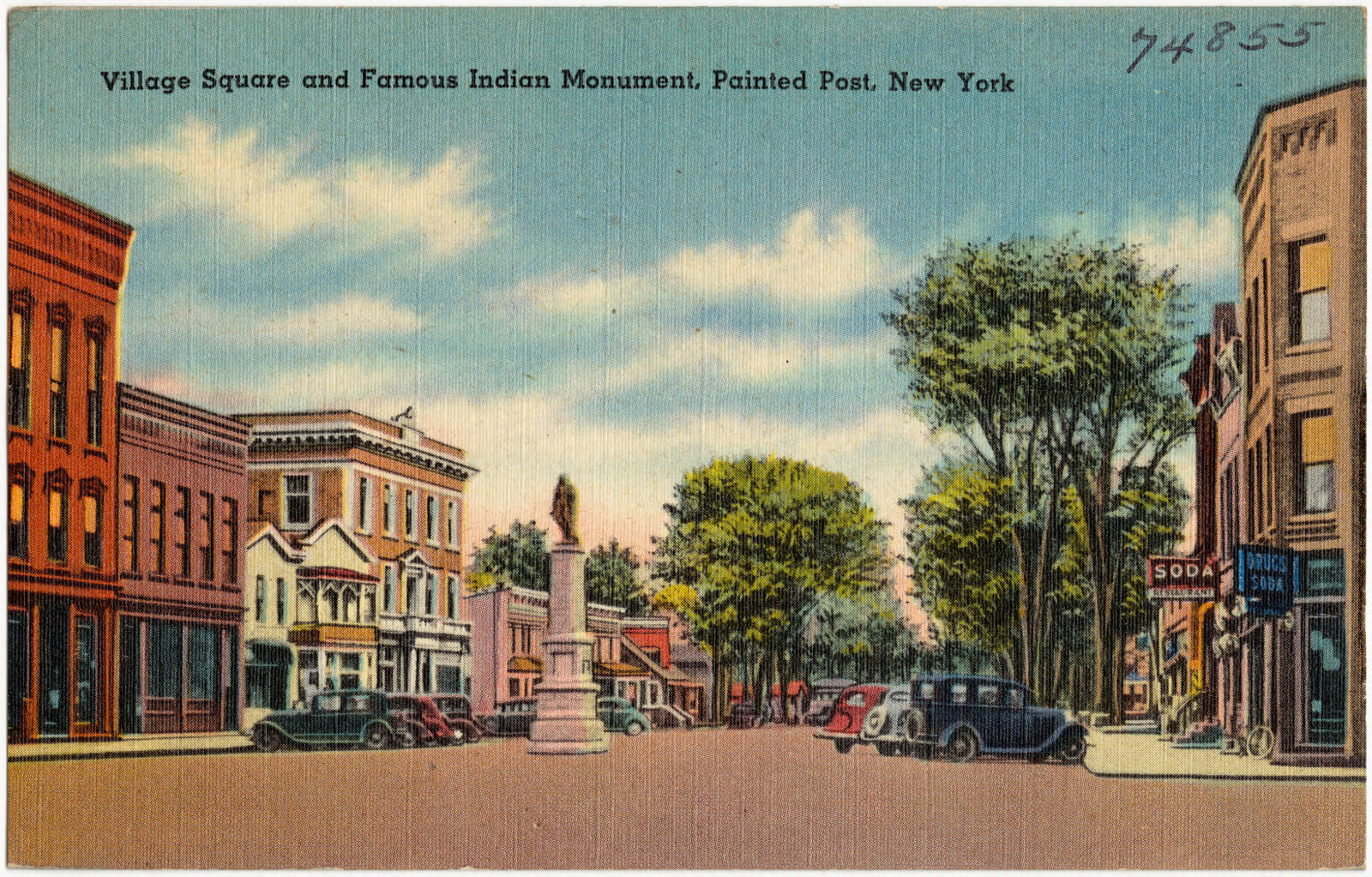 Village Square and famous Indian monument, Painted Post, New York, Boston Public Library - undated