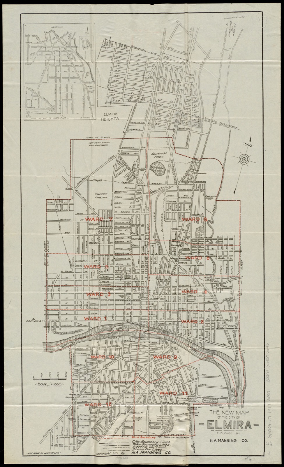 The new map of the City of Elmira, Boston Public Library - undated