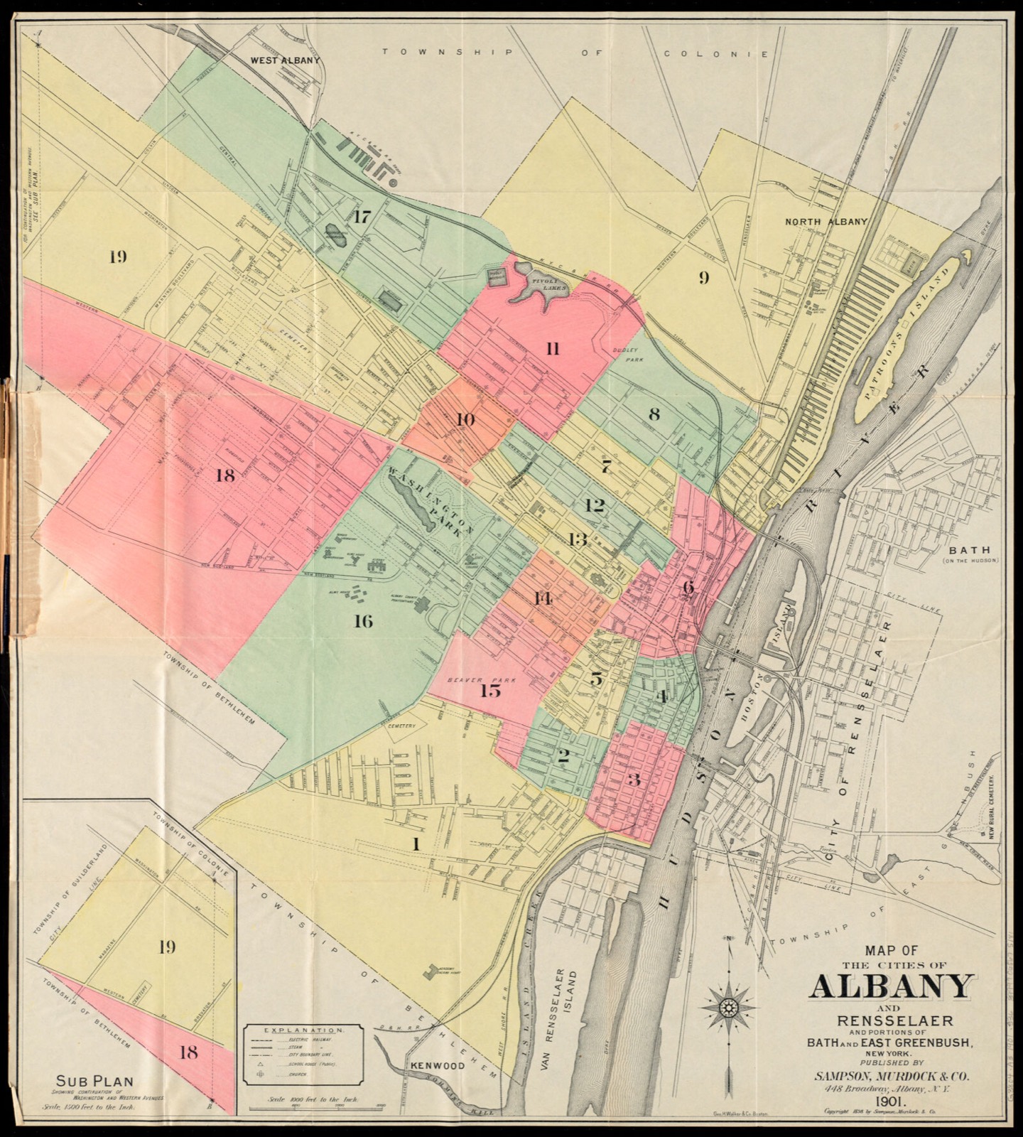 Map of the cities of Albany and Rensselaer and portions of Bath and East Greenbrush, New York, Boston Public Library - undated
