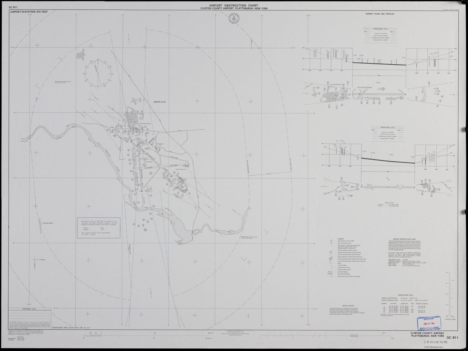 Airport obstruction chart, OC 911, Clinton County Airport, Plattsburgh, New York, Boston Public Library - undated