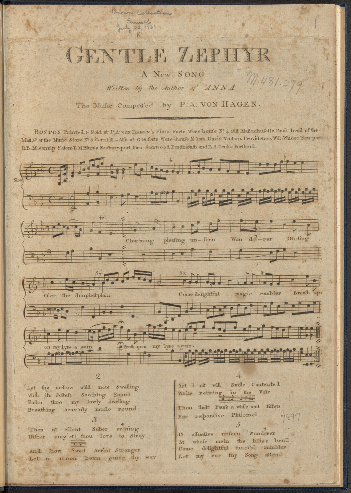 Gentle zephyr a new song, Boston Public Library - undated