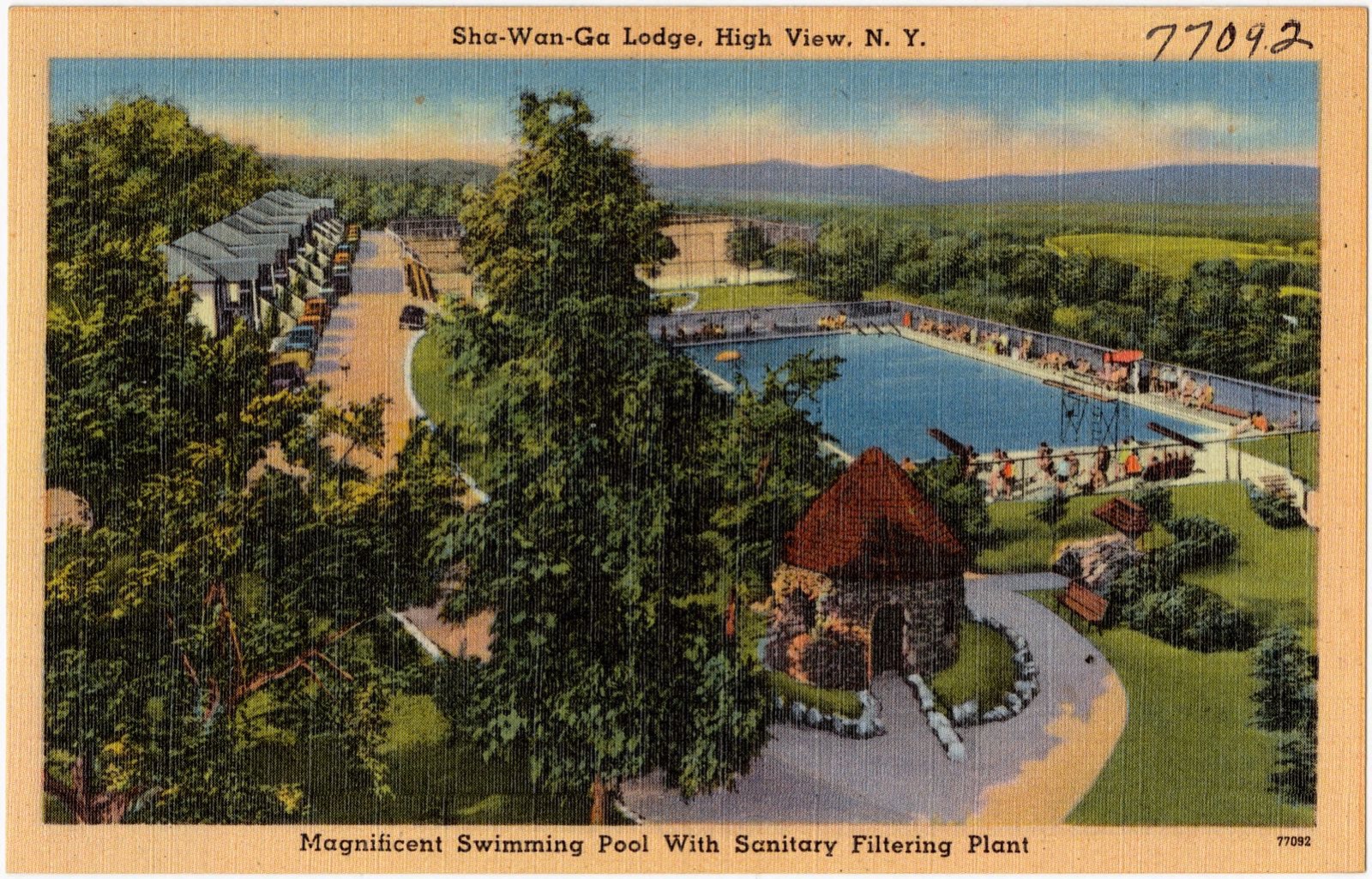 Sha-Wan-Ga Lodge, High View, N. Y. Magnificent swimming pool with sanitary filtering plant, Boston Public Library - undated
