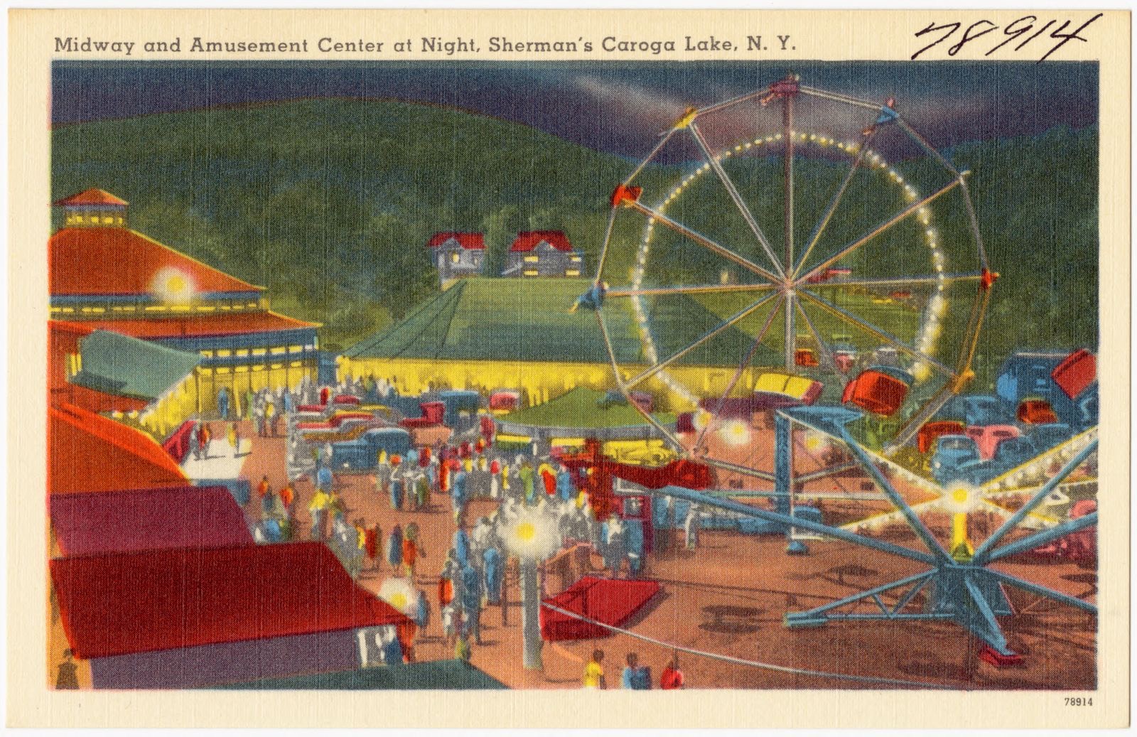 Midway and Amusement Center at night, Sherman's Caroga Lake, N. Y., Boston Public Library - undated