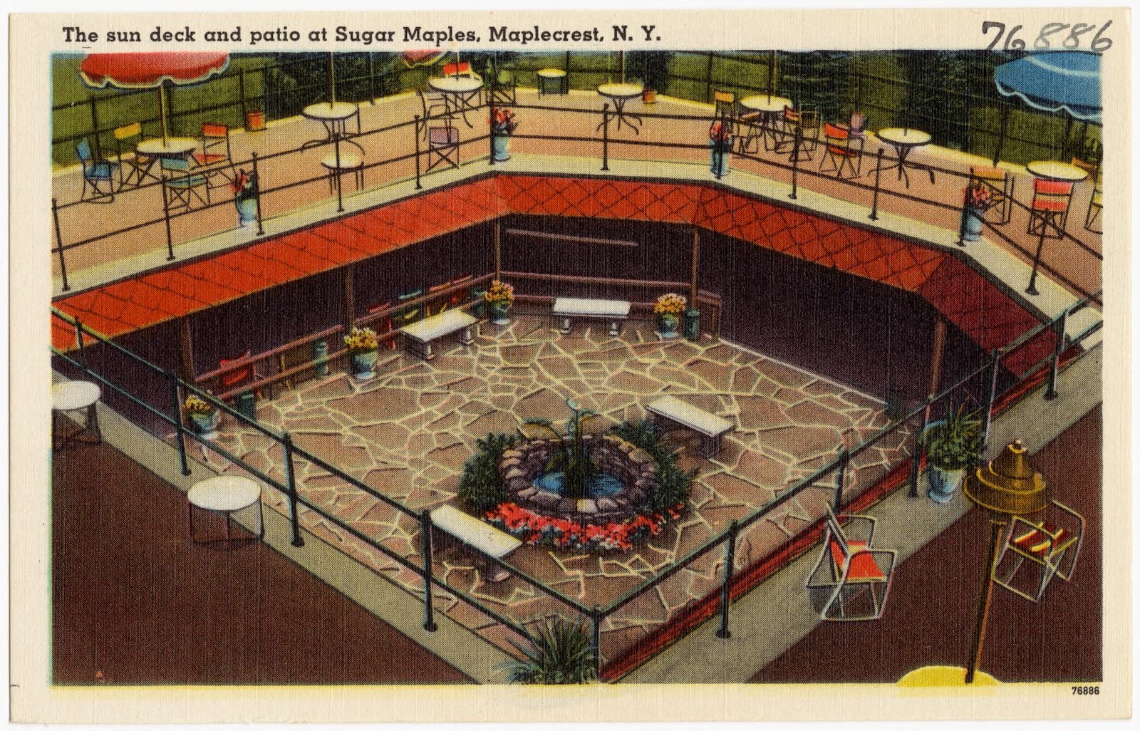 The sun deck and patio at Sugar Maples, Maplecrest, N. Y., Boston Public Library - undated
