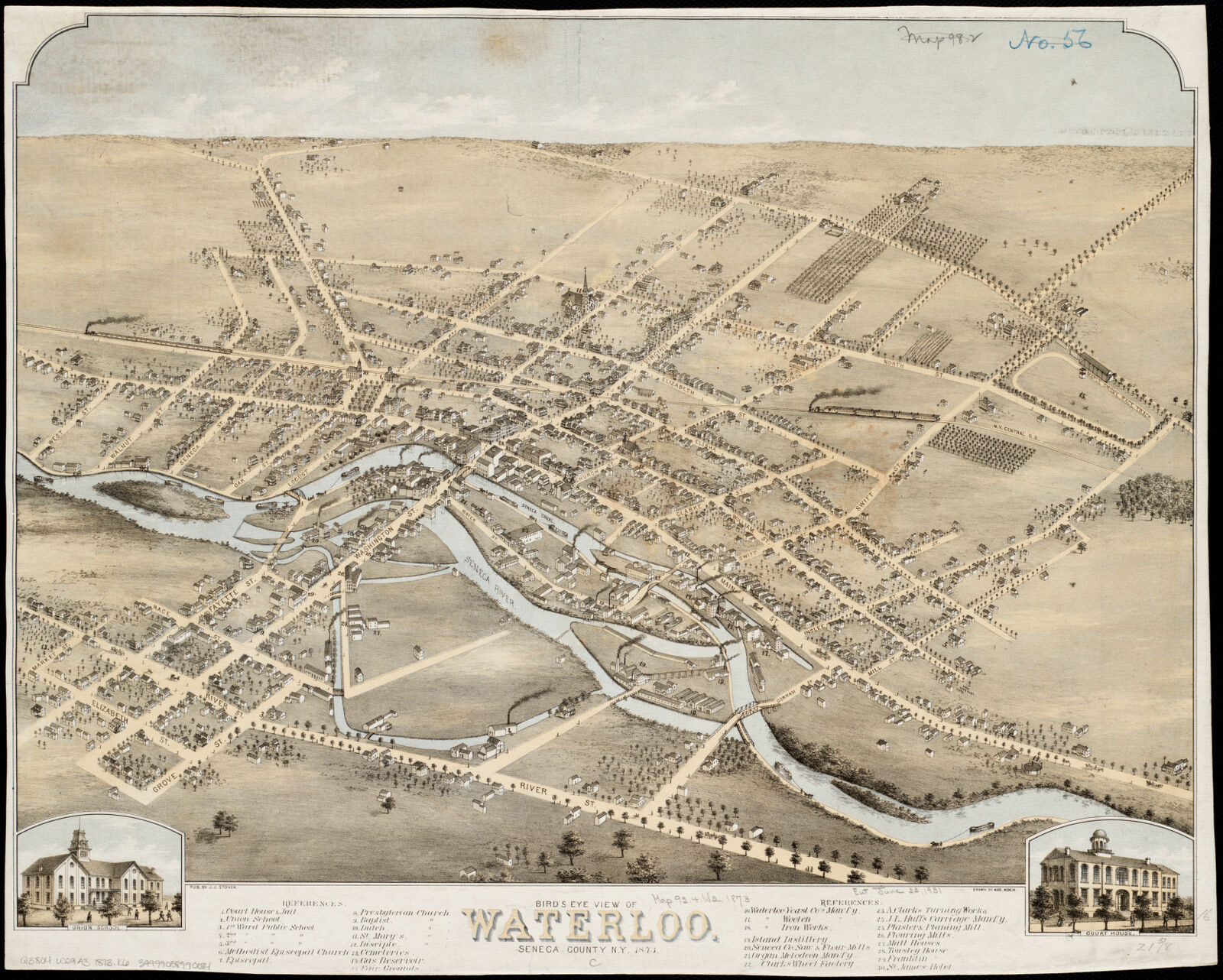 Bird's eye view of Waterloo Seneca County, N.Y., 1873, Boston Public Library - undated