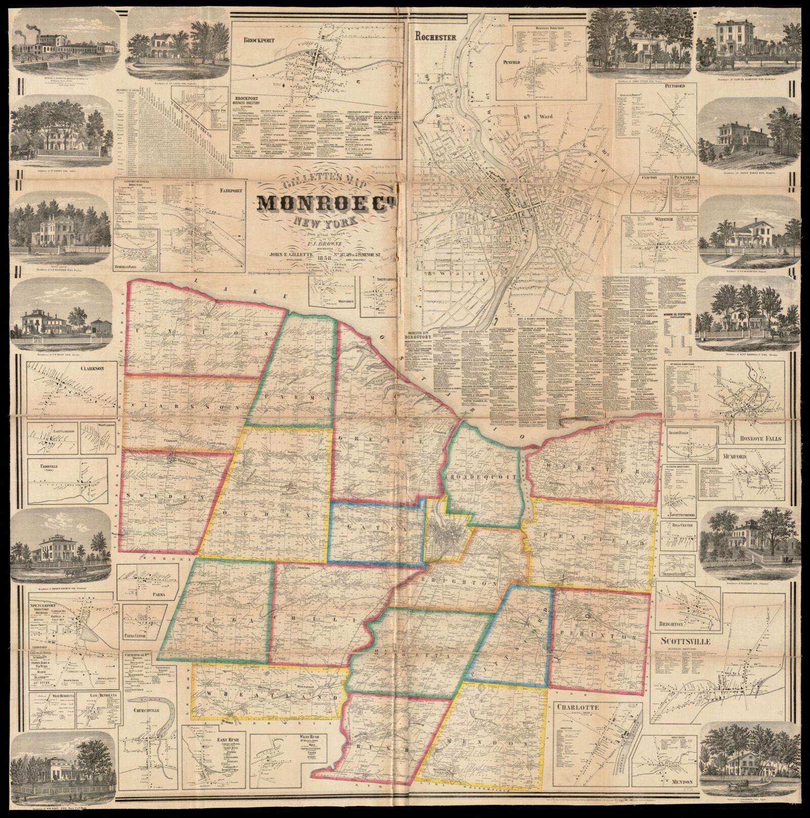 Gillette's map of Monroe Co., New York from actual surveys, Boston Public Library - undated