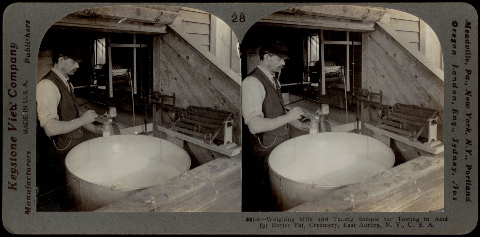 Weighing milk and taking sample for testing, Boston Public Library - undated