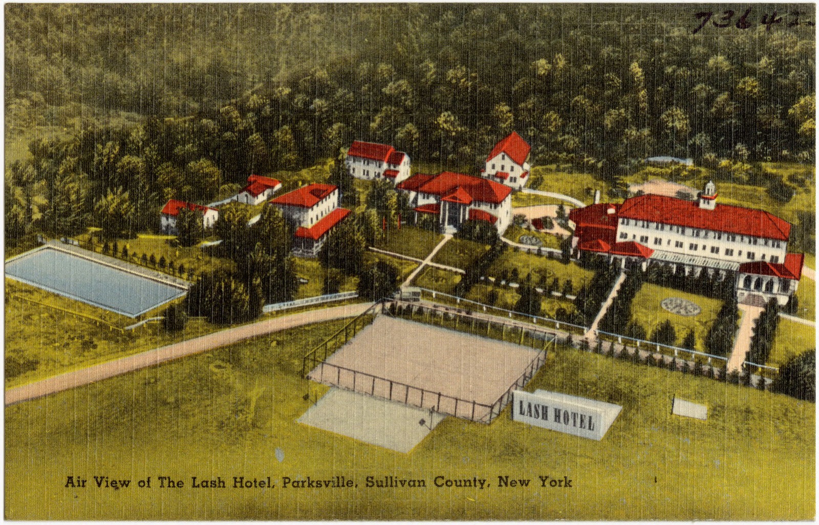 Air view of the Lash Hotel, Parksville, Sullivan County, New York, Boston Public Library - undated
