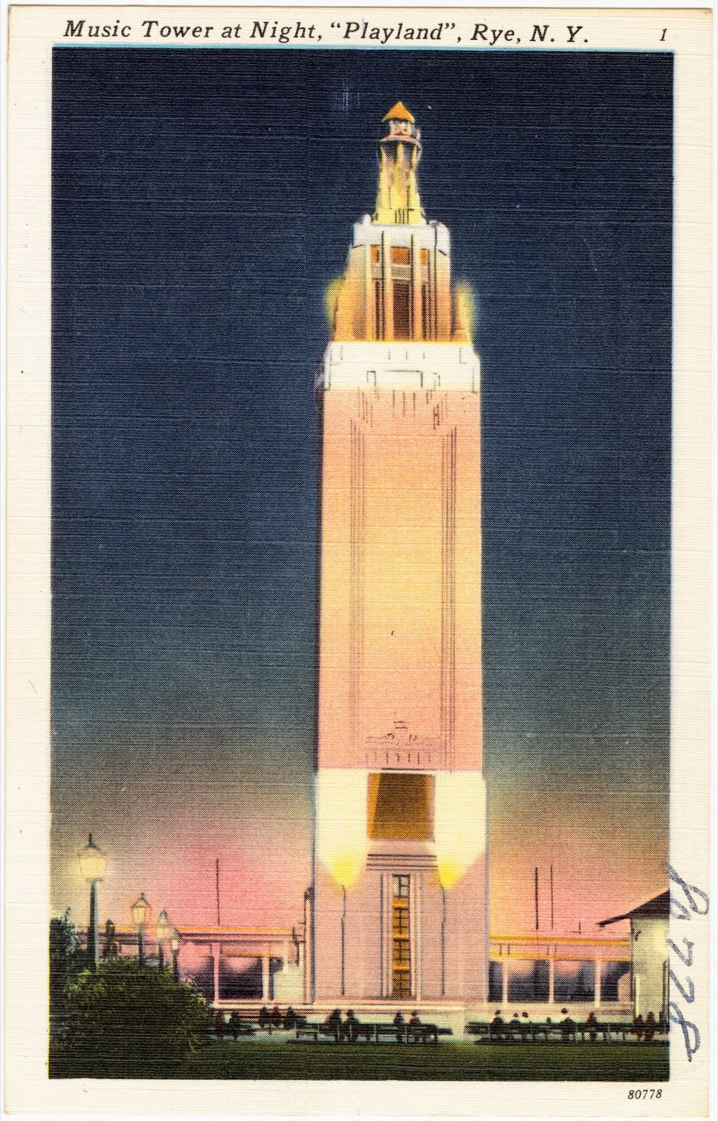 Music tower at night, "Playland", Rye, N. Y., Boston Public Library - undated