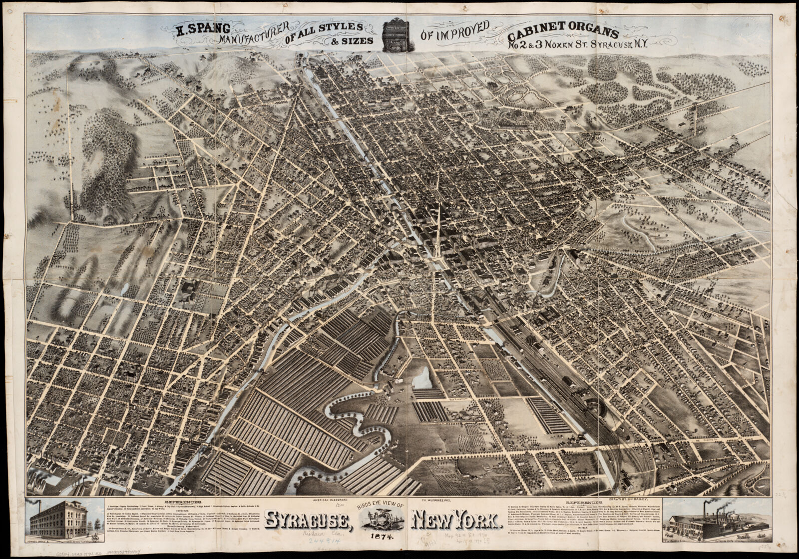 Birds eye view of Syracuse, New York 1874, Boston Public Library - undated