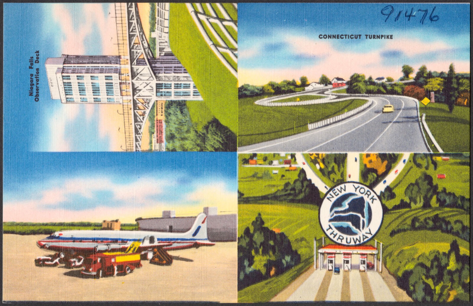 Niagara Falls observation deck. Connecticut Turnpike. New York Thruway, Boston Public Library - undated