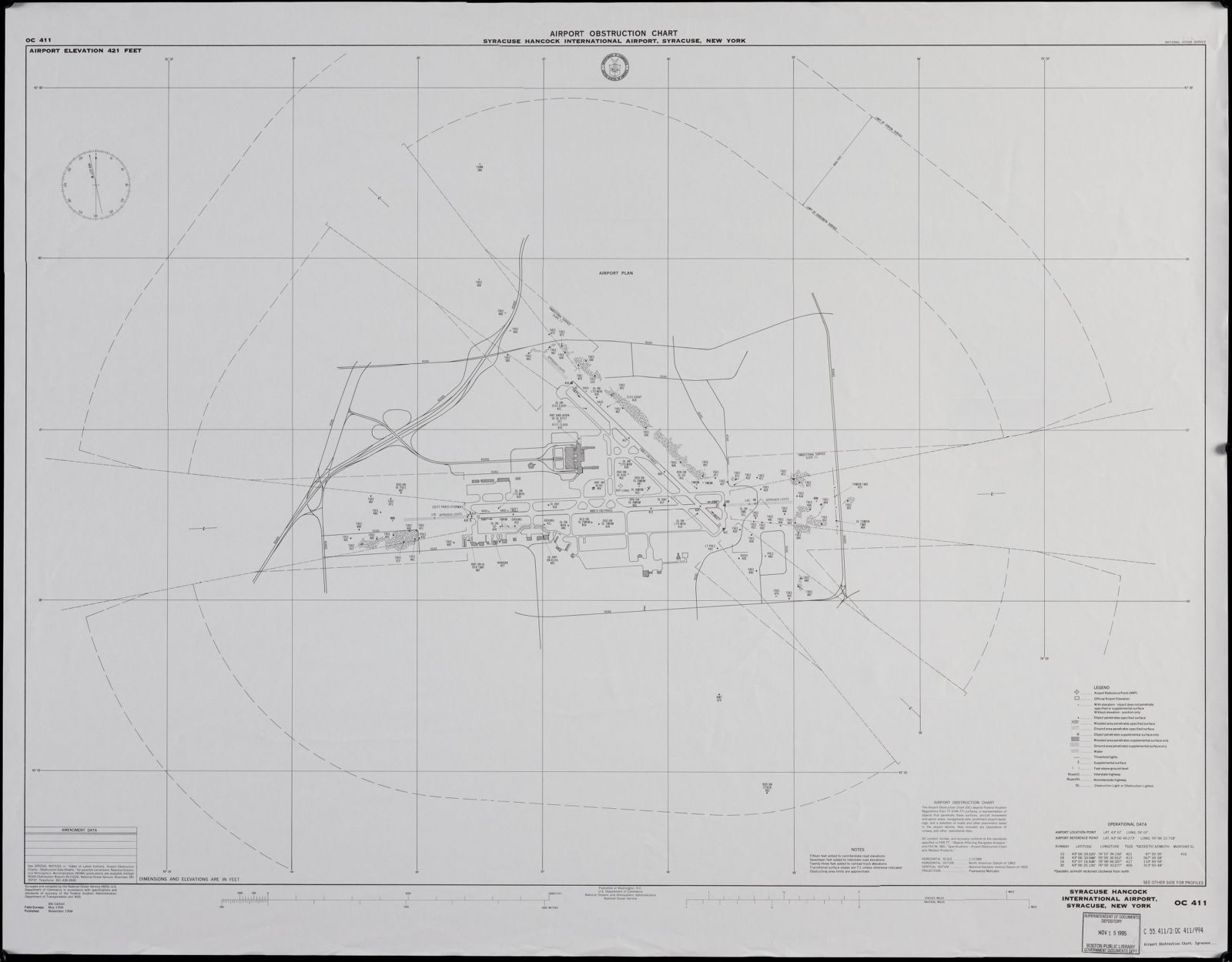 Airport obstruction chart, OC 411, Syracuse Hancock International Airport, Syracuse, New York, Boston Public Library - undated