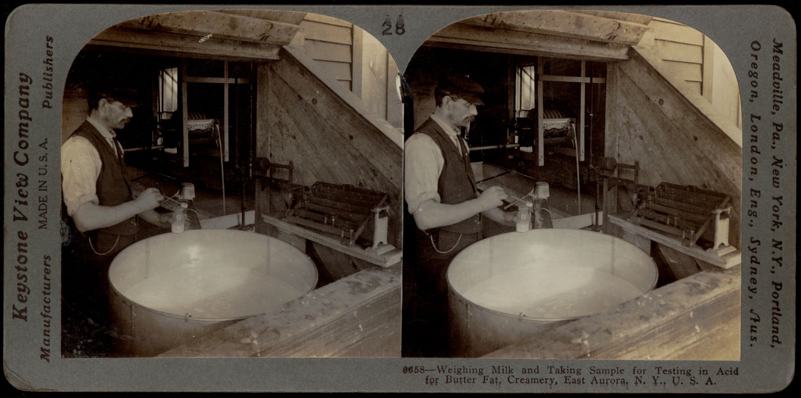 Weighing milk and taking sample for testing, Boston Public Library - undated