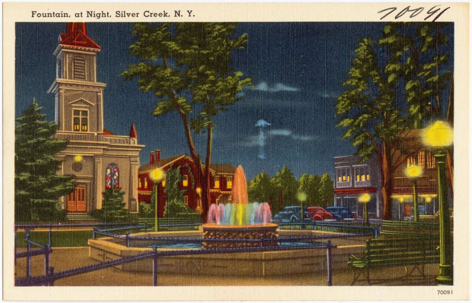 Fountain, at night, Silver Creek, N. Y., Boston Public Library - undated