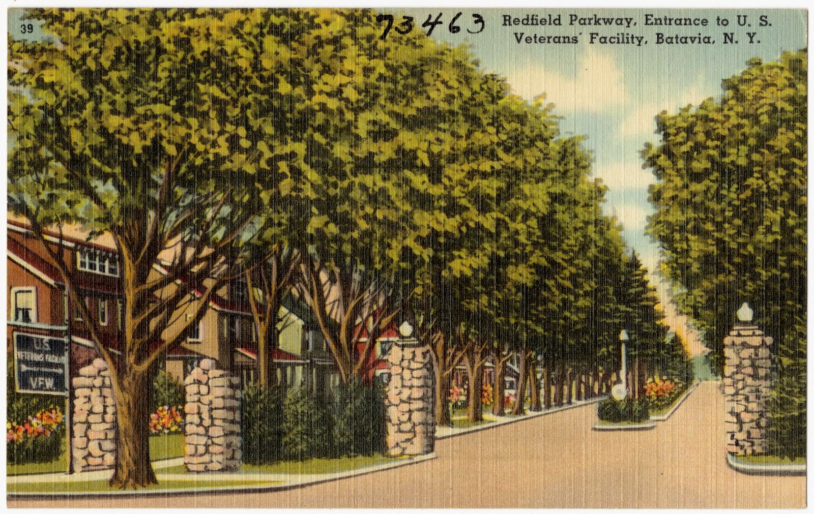 Redfield Parkway, entrance to U. S. Veterans' Facility, Batavia, N. Y., Boston Public Library - undated