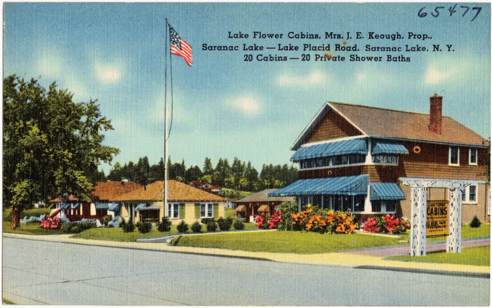 Lake Flower Cabins, Mrs. J. E. Keough, Prop., Saranac Lake -- Lake Placid Road, Saranac Lake, N. Y., Boston Public Library - undated