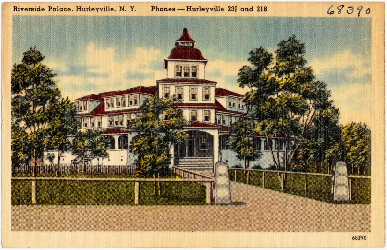 Riverside Palace, Hurleyville, N. Y. Phones -- Hurleyville 23J and 218, Boston Public Library - undated