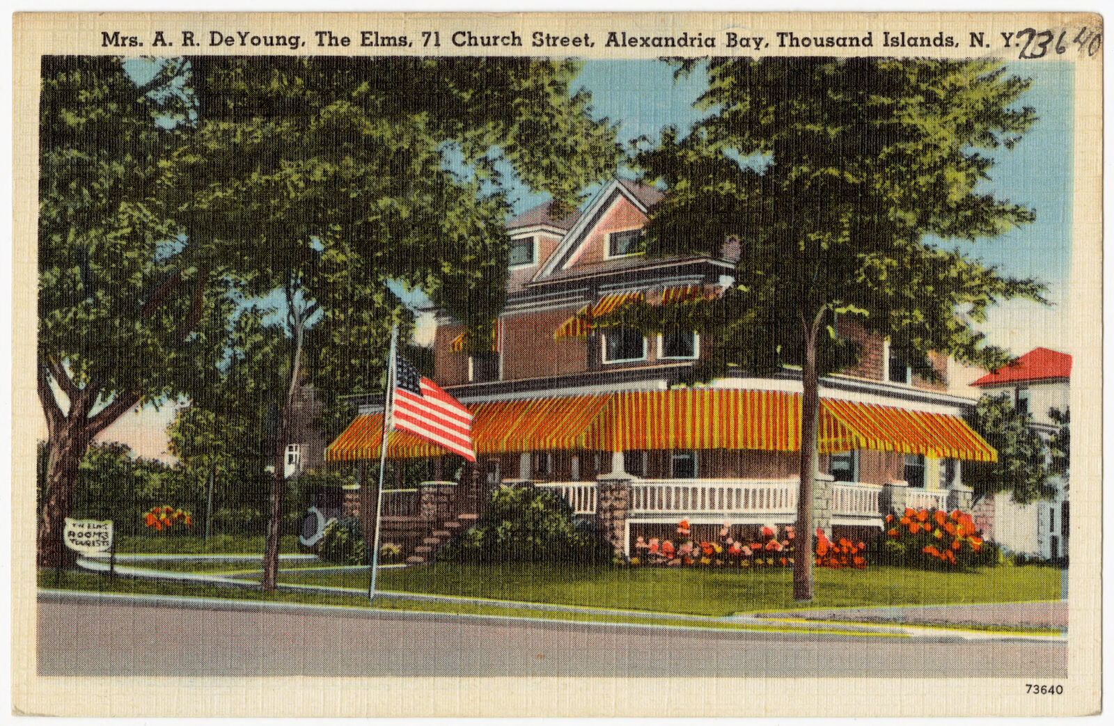 Mrs. A. R. DeYoung, the Elms, 71 Church Street, Alexandria Bay, Thousand Islands, N. Y., Boston Public Library - undated