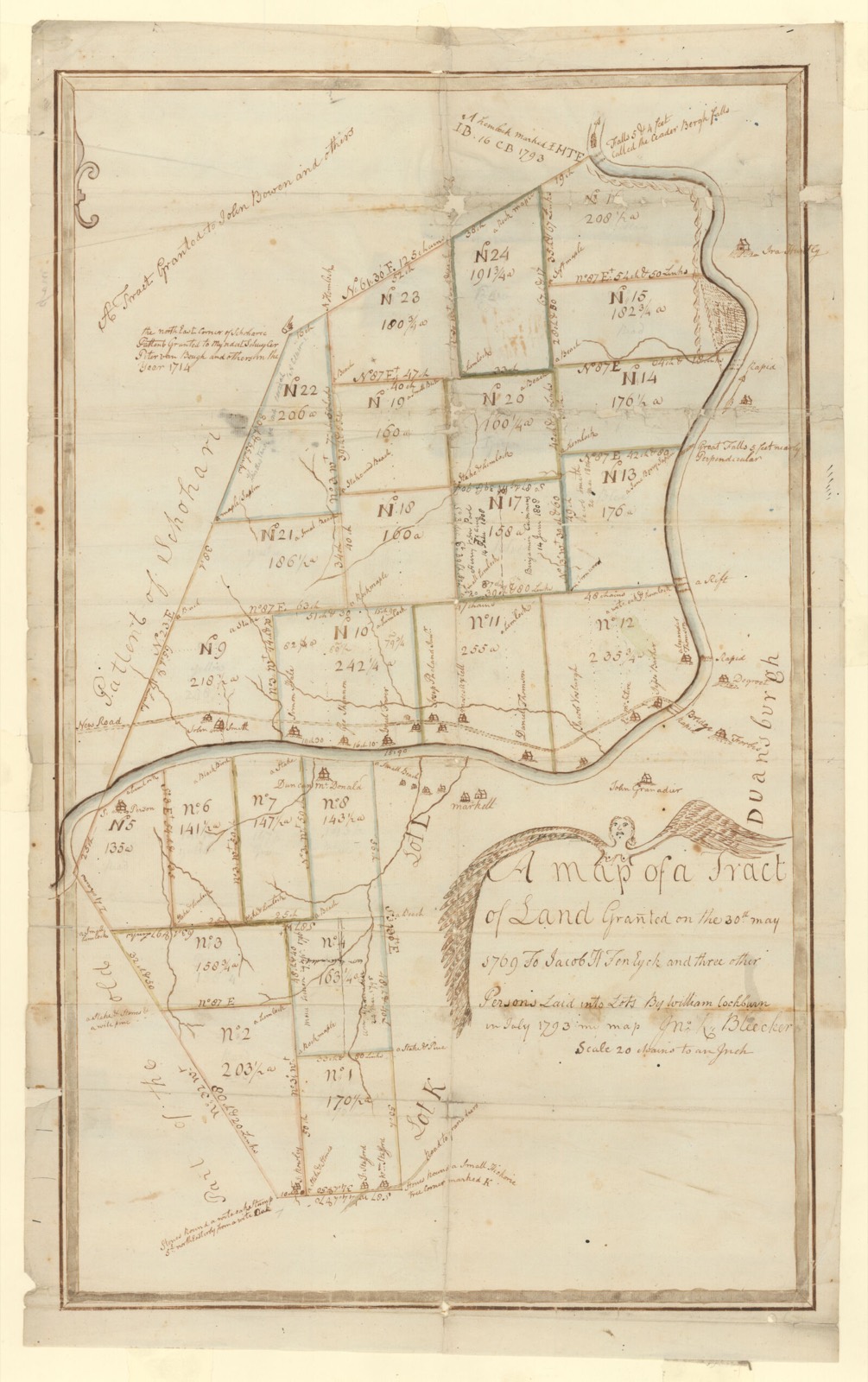A map of a tract of land granted on the 30th May 1769 to Jacob H. Ten Eyck and three other persons laid into lots, MacLean Collection Map Library - undated