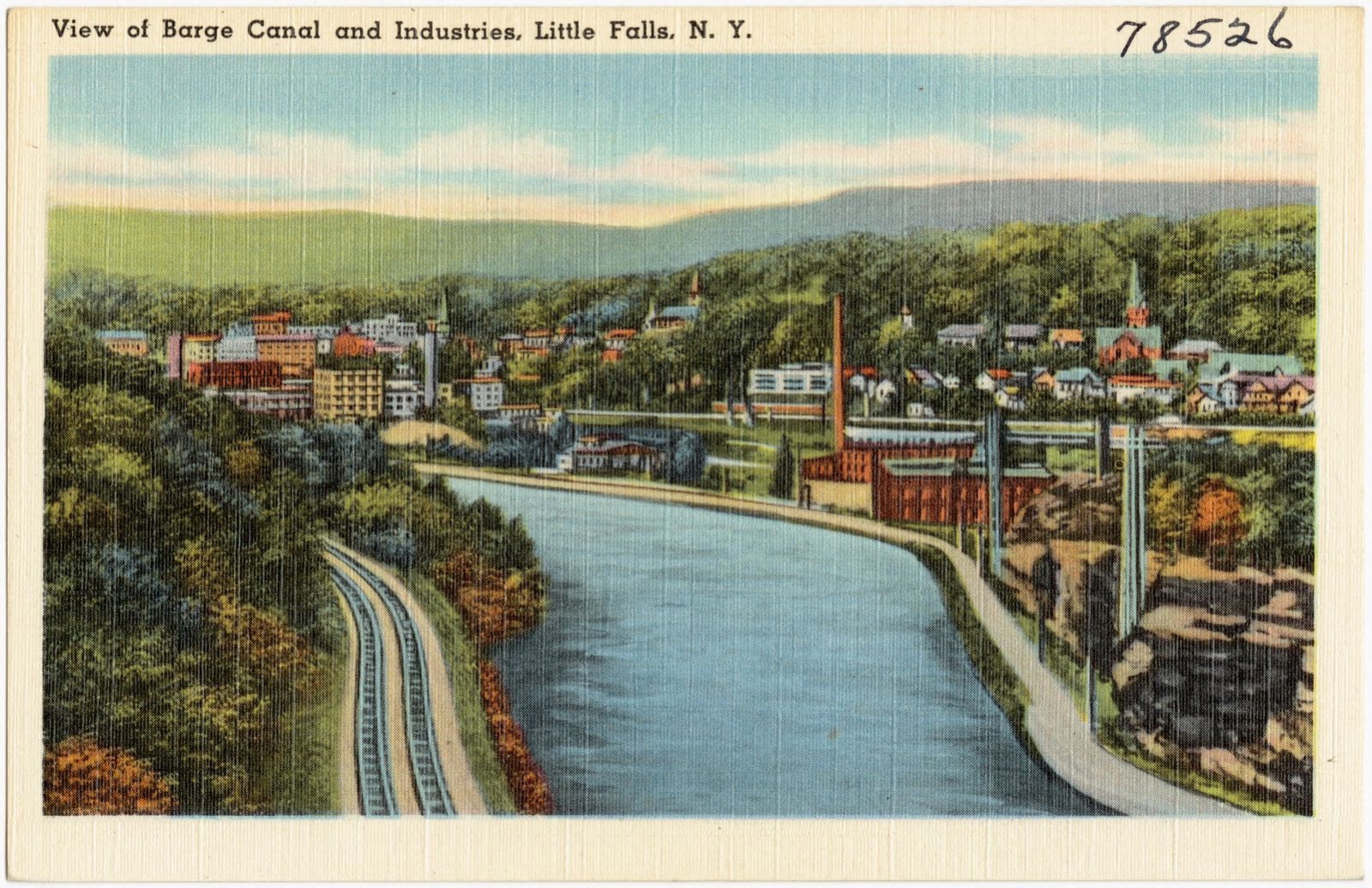 View of Barge Canal and industries, Little Falls, N. Y., Boston Public Library - undated
