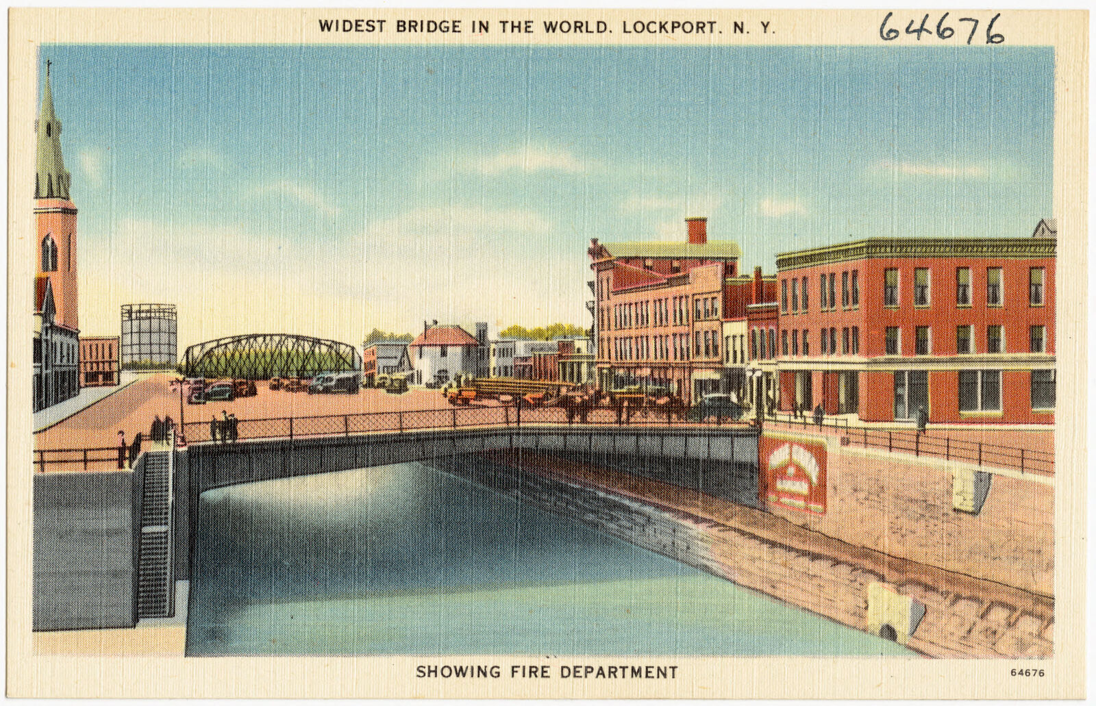 Widest bridge in the world, Lockport, N. Y., showing fire department, Boston Public Library - undated