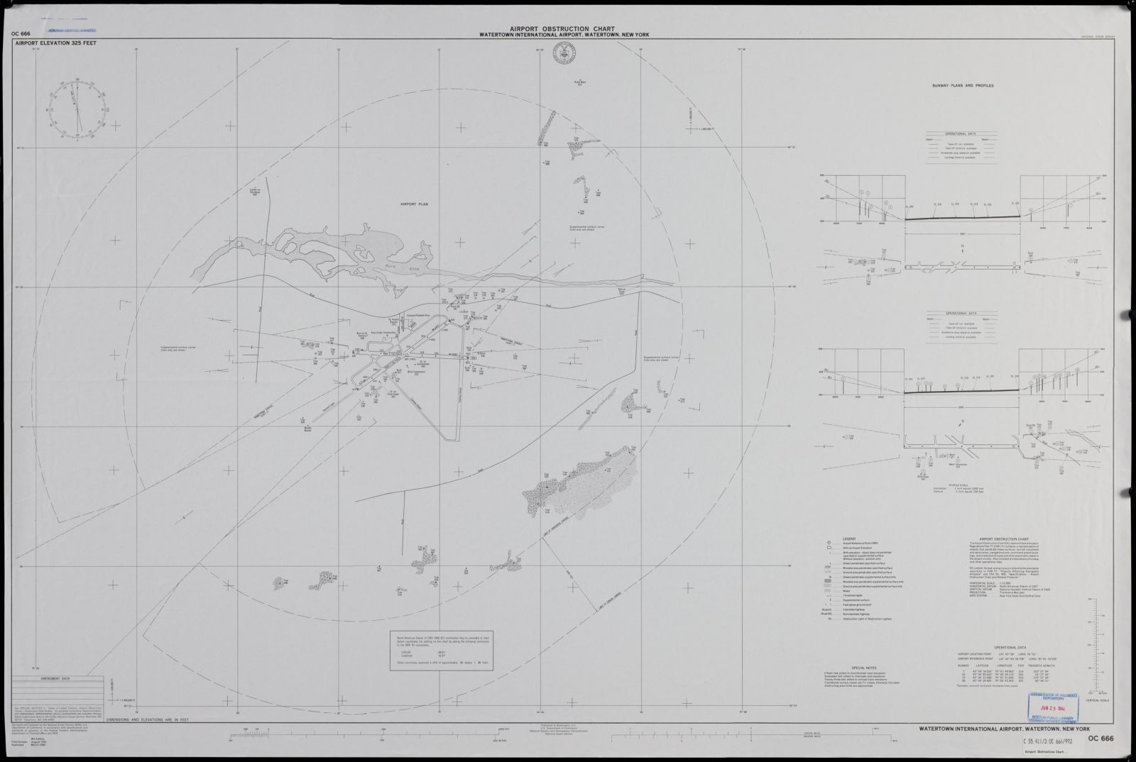 Airport obstruction chart, OC 666, Watertown International Airport, Watertown, New York, Boston Public Library - undated
