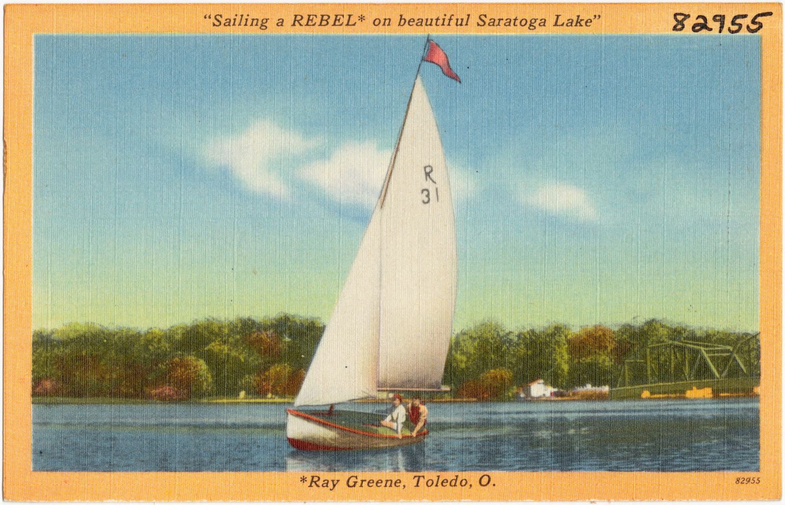 Sailing a Rebel on beautiful Saratoga Lake, Boston Public Library - undated
