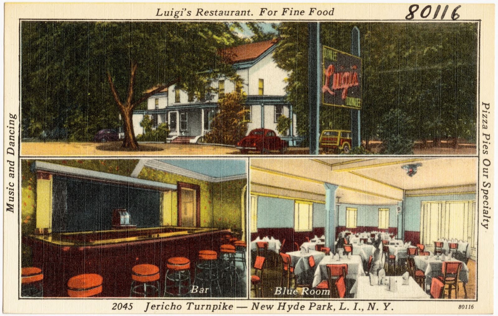Luigi's Restaurant. For Fine Food. 2045 Jericho Turnpike -- New Hyde Park, L. I., N. Y., Boston Public Library - undated