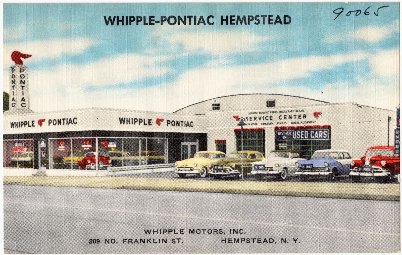 Whipple-Pontiac Hempstead. Whipple Motors, Inc. 209 No. Franklin St., Hempstead, N. Y., Boston Public Library - undated