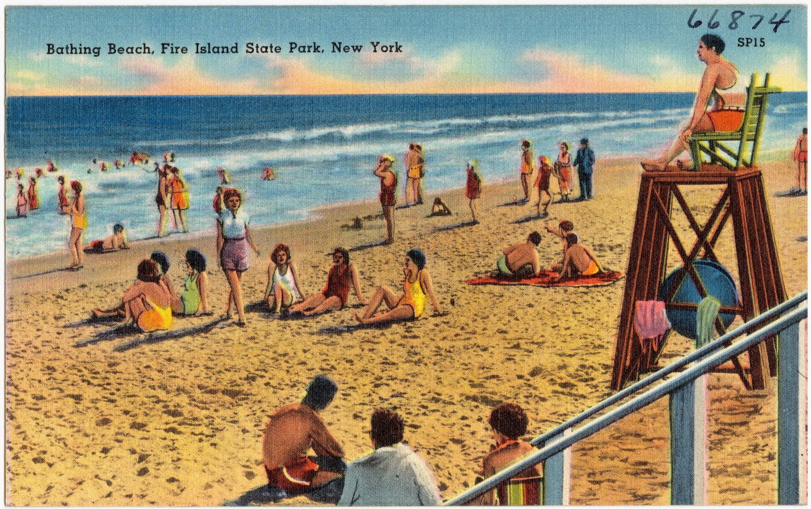 Bathing beach, Fire Island State Park, New York, Boston Public Library - undated
