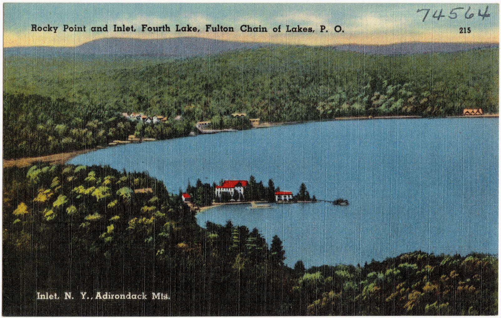 Rocky Point and Inlet, Fourth Lake, Fulton Chain of Lakes, P. O. Inlet, N. Y., Adirondack Mts., Boston Public Library - undated