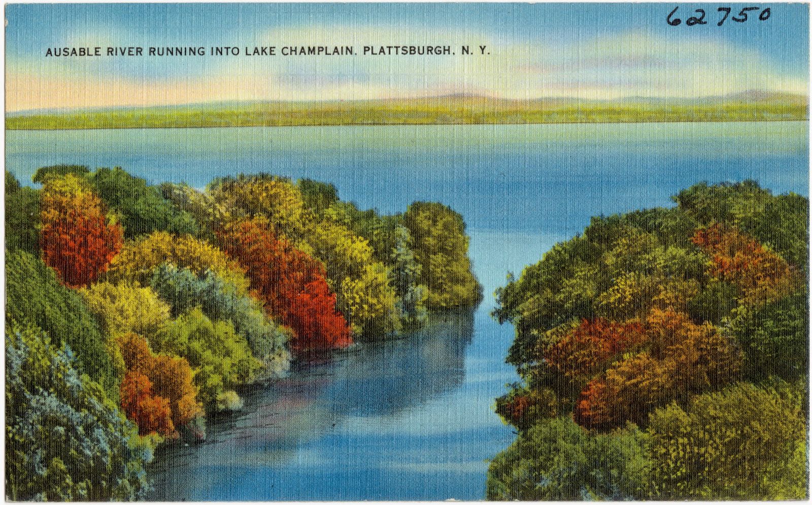 Ausable River running into Lake Champlain, Plattsburgh, N. Y., Boston Public Library - undated