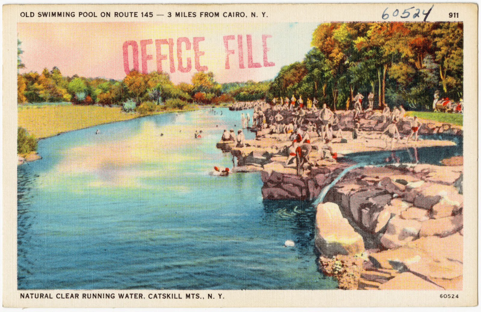 Old Swimming Pool on Route 145 -- 3 miles from Cairo, N. Y. Natural, clear running water, Catskill Mts., N. Y., Boston Public Library - undated