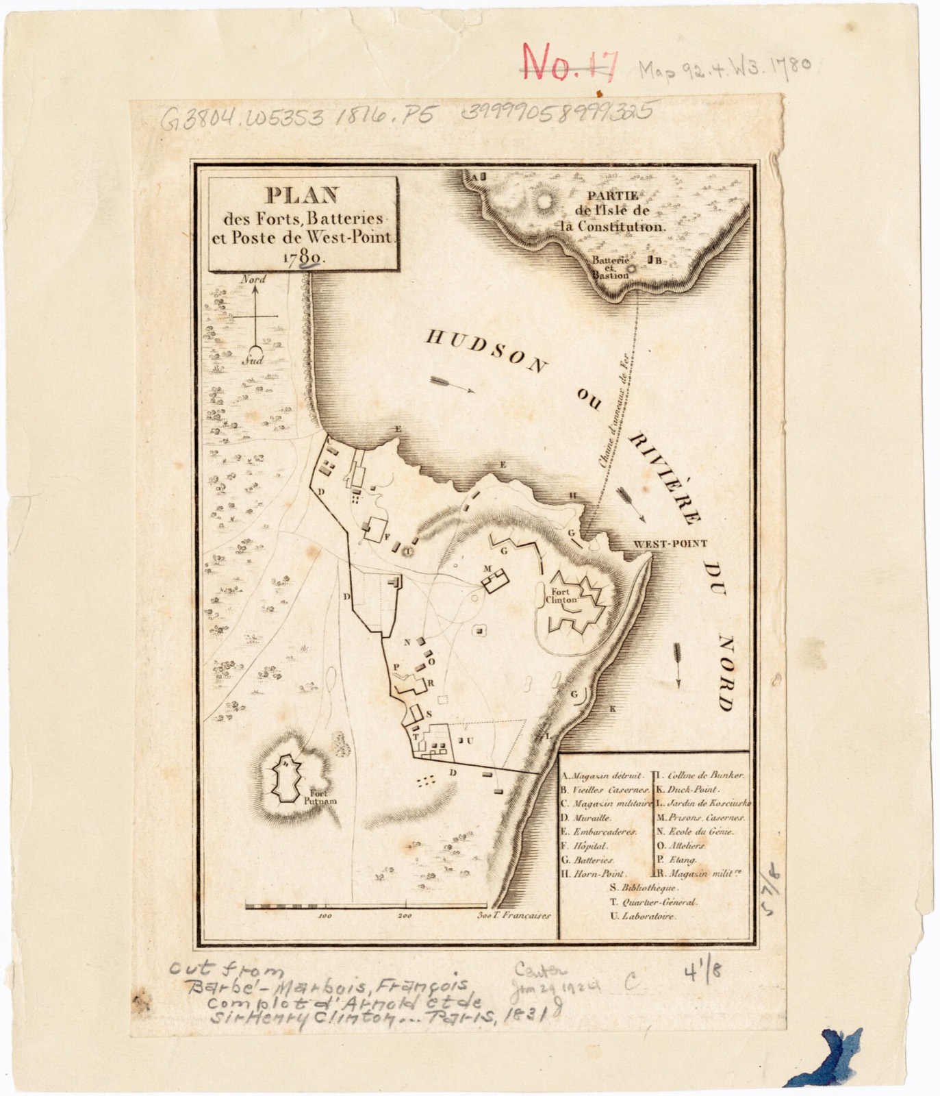 Plan des forts, batteries et poste de West-Point, 1780, Boston Public Library - undated