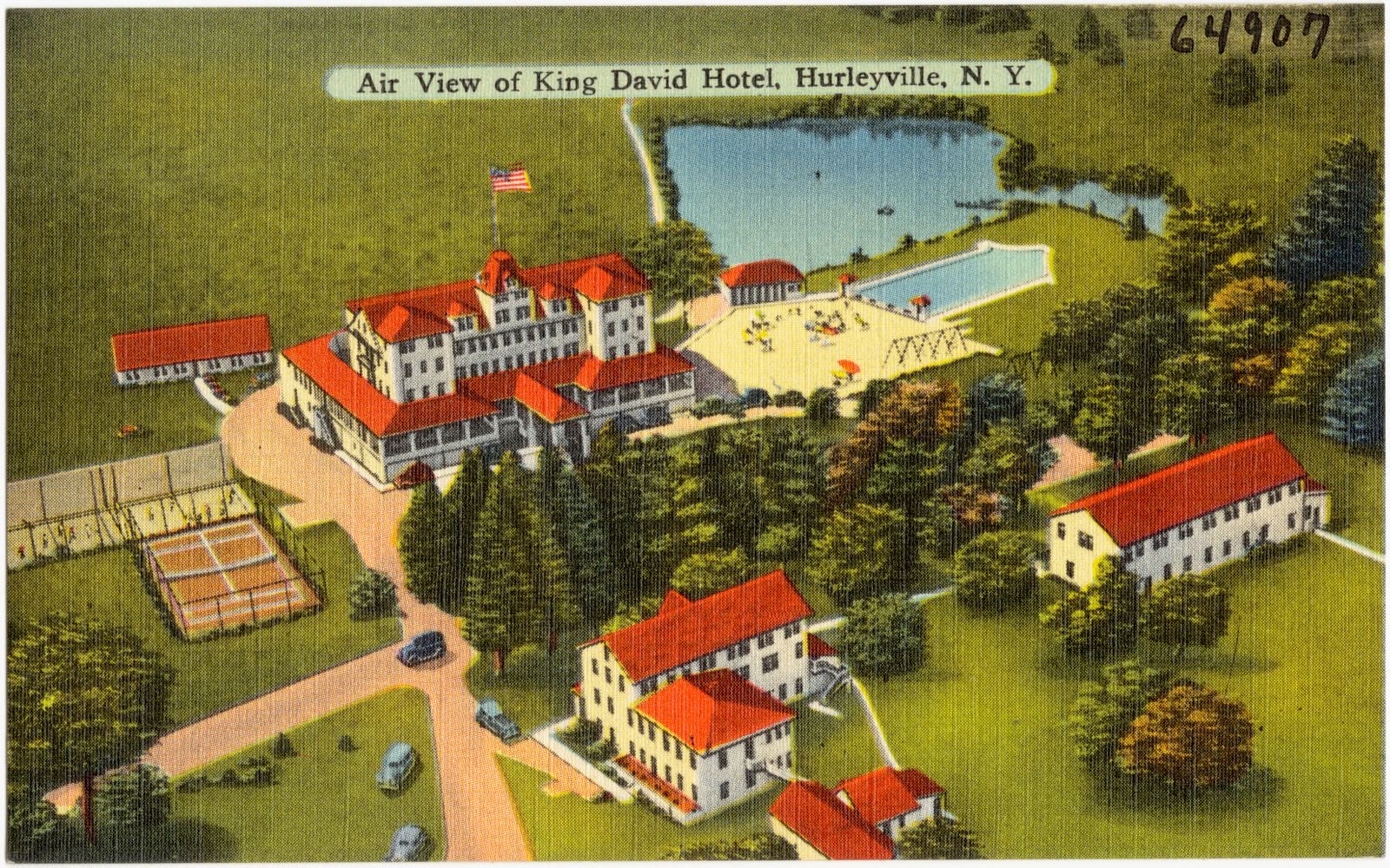 Air view of King David Hotel, Hurleyville, N. Y., Boston Public Library - undated