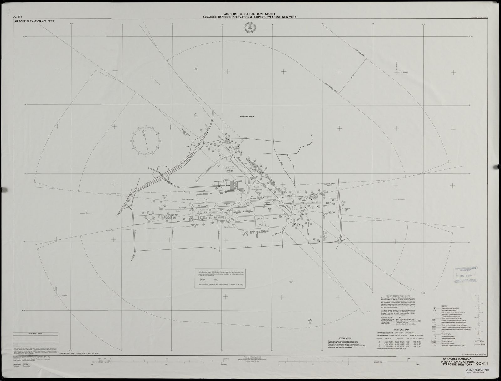 Airport obstruction chart, OC 411, Syracuse Hancock International Airport, Syracuse, New York, Boston Public Library - undated