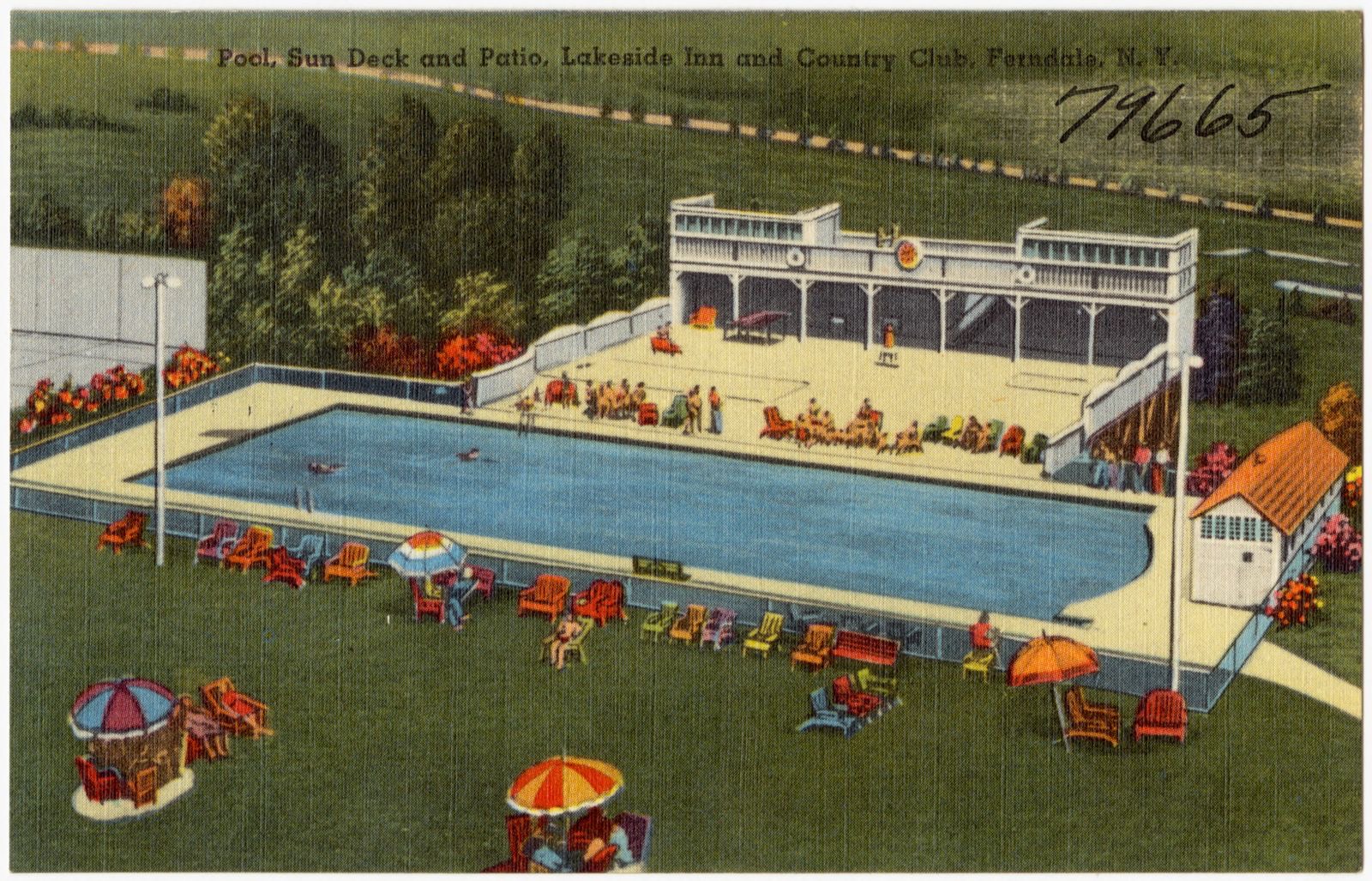 Pool, sun deck and patio, Lakeside Inn and Country Club, Ferndale, N. Y., Boston Public Library - undated