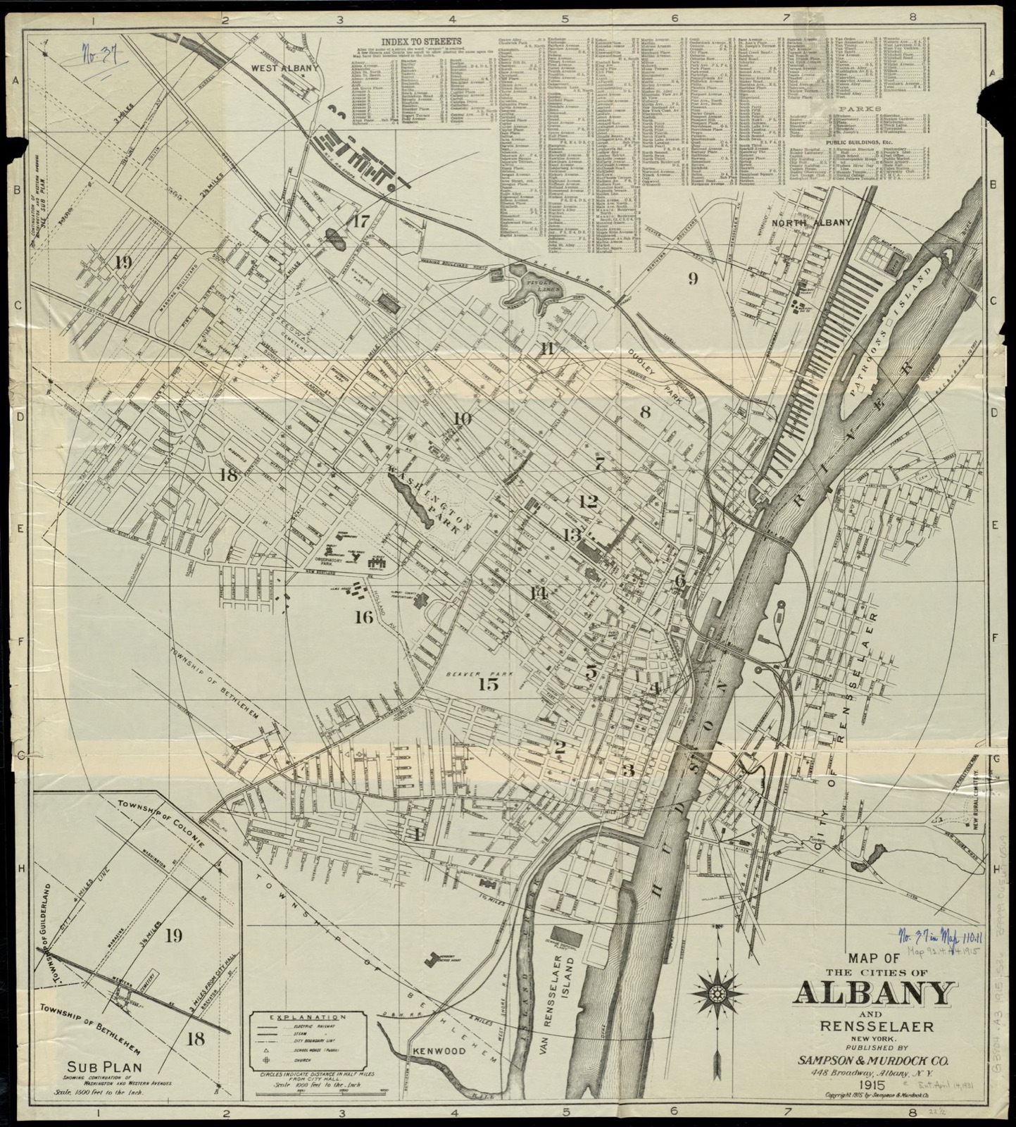 Map of the cities of Albany and Rensselaer, New York, Boston Public Library - undated