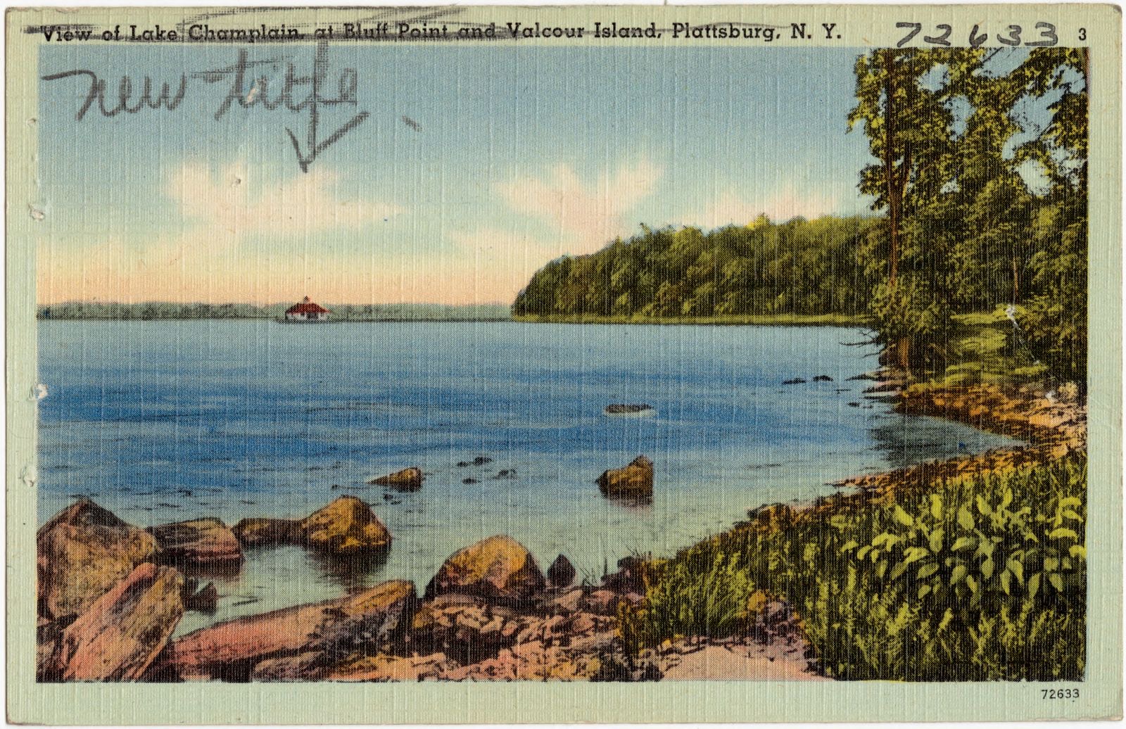 View of Lake Champlain at Bluff Point and Valcour Island, Plattsburg, N. Y., Boston Public Library - undated