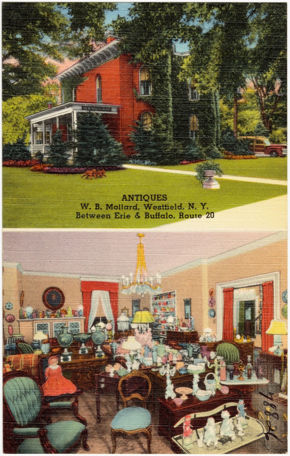 Antiques, W. B. Mollard, Westfield, N. Y. Between Erie & Buffalo, Route 20, Boston Public Library - undated